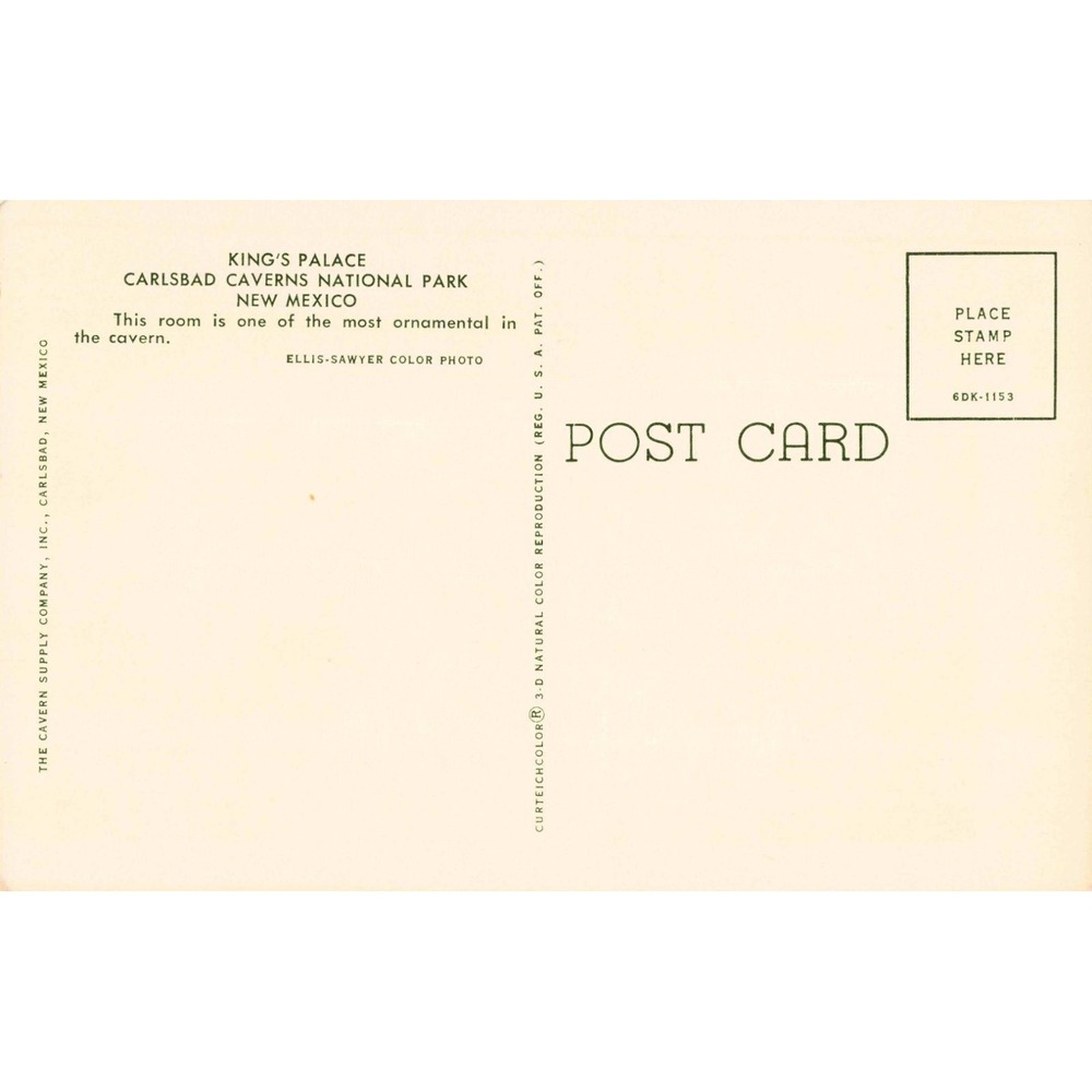 Vintage Carlsbad Caverns National Park New Mexico Kings Palace Postcard VG+ - Picture 2 of 2